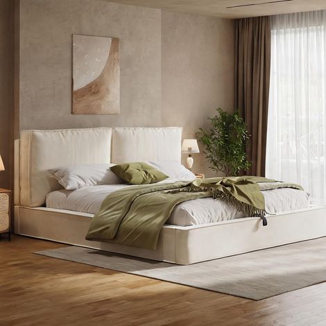 Tête de lit beige en velours 231 x 196 x 105 cm (1/5)
