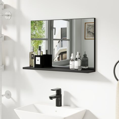Miroir mural moderne multifonction pour salle de bain avec tablette, noir, 60x12x40 cm (1/5)