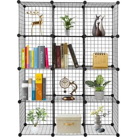 12 Grid Wire Rack - Grid Size 3535 12-Cube Organizer Cube Storage Storage Shelves Wire Cube Storage Origami Shelves Metal Grid Multi-Function Shelving Unit Cubb Modular Shelf