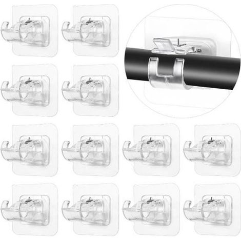 12 Pièces Support Tringle Rideaux sans Percage, Accroche Rideau sans Percage,Accroche Rideau Adhesif Transparent,Attache Rideau - (1/4)