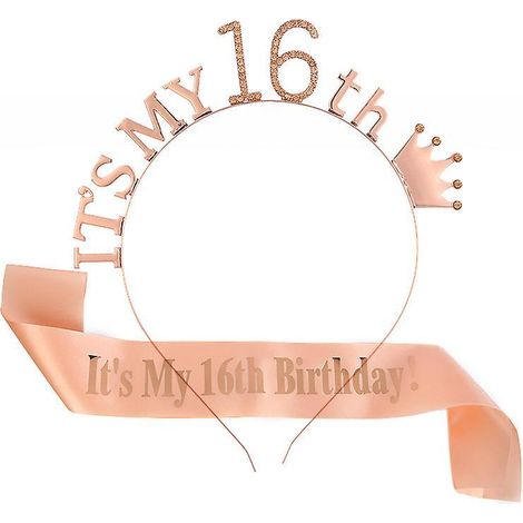 Happy Birthday-Stirnband-Set („Ich werde 16“), goldener Strasshut, Kostüm-Foto-Accessoire (1/5)