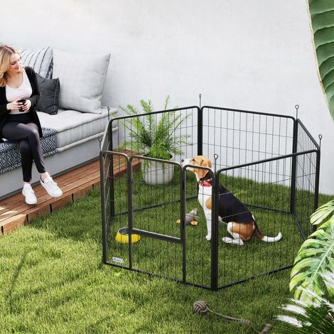 Animal Parc pour chien enclos 6 panneaux modulable et pliable portable en acier avec porte 80 x - gris