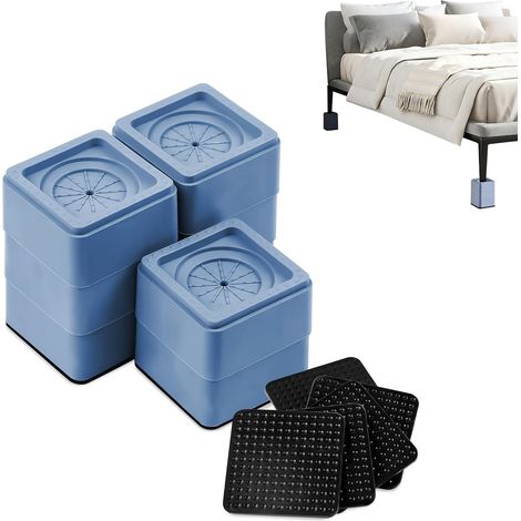 Rehausseur Pied de Table Chaise, Rehausseur de Lit Meuble, Lot de 8 avec 4 cm de Hauteur Embases Anti Dérapantes Bleues pour Meubles à Pieds Ronds ou Carrés (1/5)