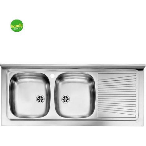 Lavello cucina da appoggio in acciaio inox 2 vasche con gocciolatoio modello mondial cm.120x50 vasca sinistra - profonditÀ vasca: 15 cm HIDROS (1/2)