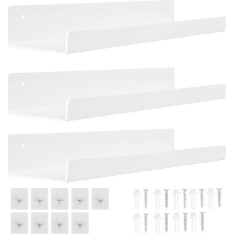 3er-Pack weiße Wandregale, kein Bohren erforderlich, 30 cm Acryl-Wandregal, schwebendes Wandregal, Badezimmer, Schlafzimmer, Wohnzimmer, Küche, Raumdekoration (1/5)