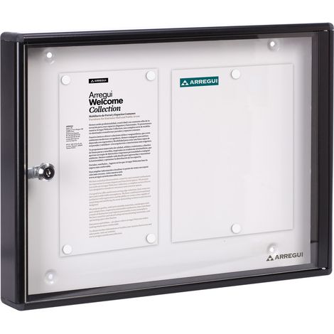 ARREGUI PAN44 Panel de Anuncios de aluminio con capacidad para 2 hojas DIN A4, con cerradura de llave, negro (1/3)