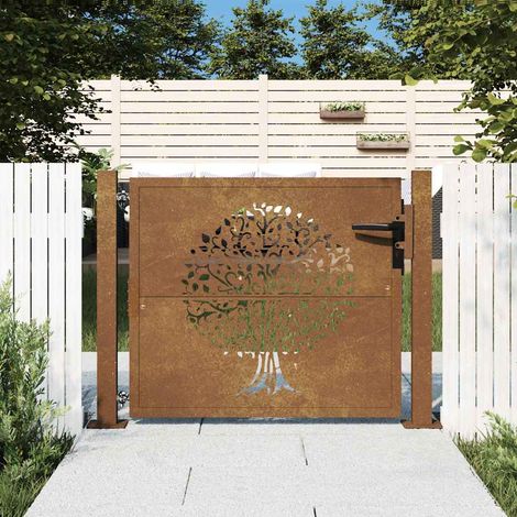vidaXL Portail de jardin 100x100 cm en acier Corten avec motif arbre (1/5)