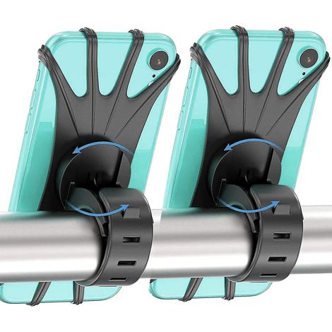 Support universel en silicone pour téléphone de vélo avec rotation à 360° pour smartphones de 4 à 6,5 pouces - Lot de 2 (1/5)