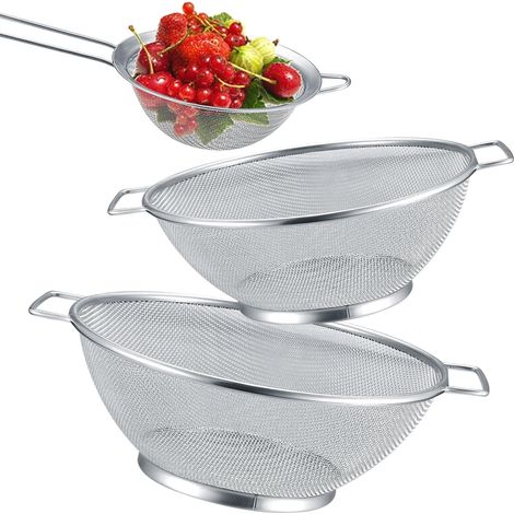 3 Tamis, Acier Inoxydable, Mailles Fines, Ø 24,5 cm, Ø 21,5 cm, Long Manche, Cuisine (1/5)