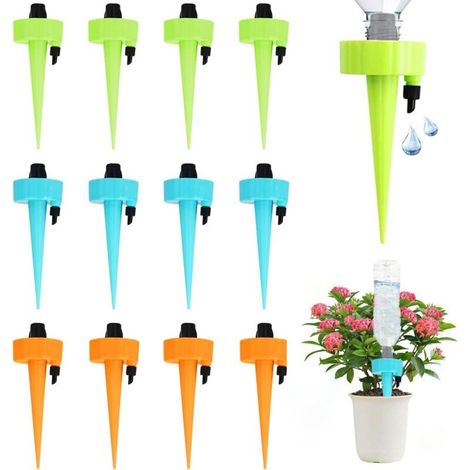 Set mit 12 automatischen Pflanzenbewässerungsgeräten mit Spikes, Topfpflanzenbewässerung, automatisches Bewässerungssystem, Pflanzenbewässerungssystem für Blumen, Töpfe, Setzlinge und Pflanzen