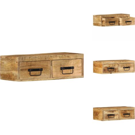 Meuble TV mural 60x30x19 cm bois massif de manguier brut - Meuble TV Mural - Meubles TV Muraux - Meuble Média - Meuble HiFi (1/5)