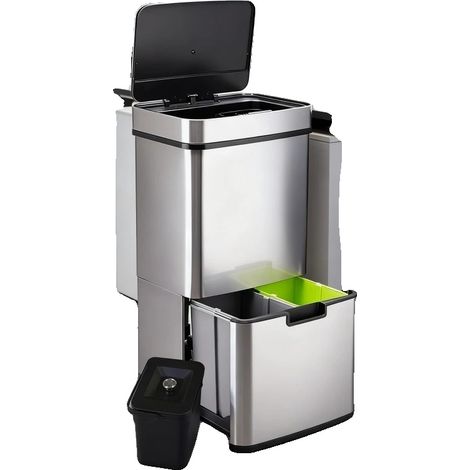 Recyclingbehälter, 3+1 Fächer, herausnehmbarer Inneneimer, Silber (1/2)