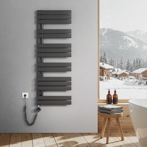 Heilmetz – Sèche-serviette électrique plat 800W – Raccordement latéral – Dimensions H.1385 x L.500 mm – Couleur anthracite – Chauffage rapide