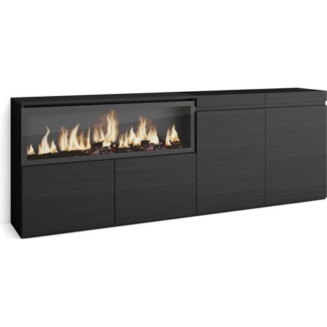 Skraut Home - Aparadores para salón, Gran capacidad de almacenaje, 210, 4 Puertas, Chimenea eléctrica XXL, Estilo Moderno, Negro (1/5)