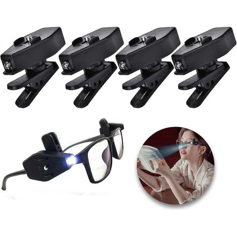 Lot de 4 mini lampes de lecture pour lunettes, pince lumineuse LED flexible universelle (1/5)