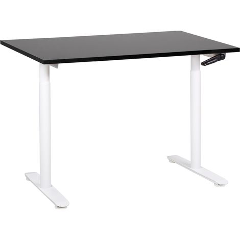 Escritorio de altura regulable manualmente oficina moderna patas redondas 120 x 72 cm tablero negro estructura de acero blanco DESTINAS