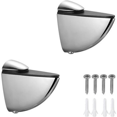 Adjustable Glass Shelf Brackets, Zinc Alloy, with Metal Clip for Glass Wall Mounting, Heavy Duty for 3-20mm Thick Shelves (2 Units) (1/5)