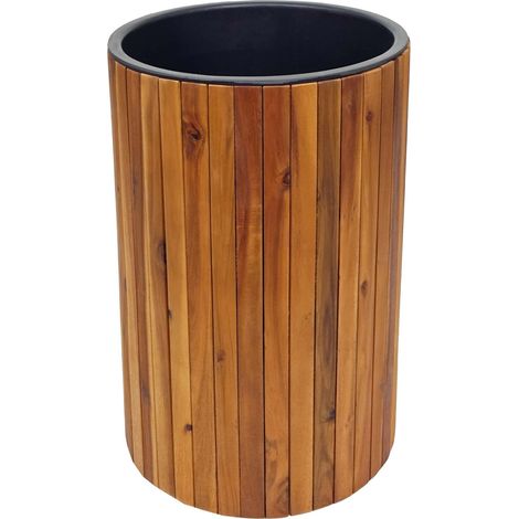 Jardinière HWC-L24 - bac à fleurs - rond 50x34cm Outdoor bois d'acacia certifié MVG - brun (1/5)
