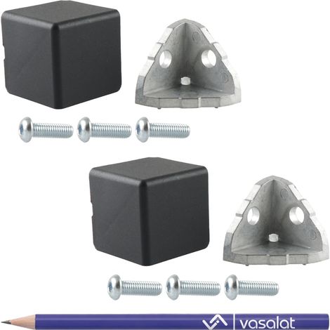 vasalat Eckwinkelset 40x40 Nut 8, Schrauben & Abdeckkappe M8x25 mm 2 Stück (1/4)