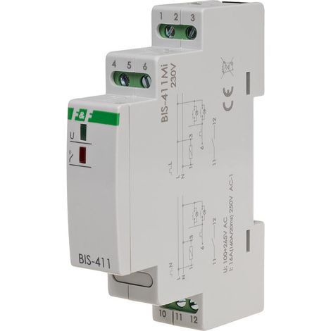 Relè bistabile con memoria, montaggio su guida DIN, 230 V, con relè di spunto 160 A/20 ms BIS-411M-LED