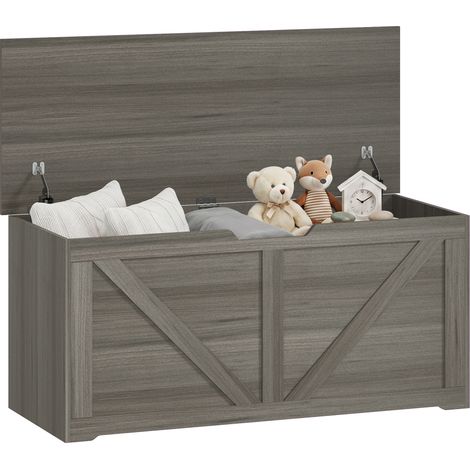 HOMCOM Storage Trunk for Living Room, with Safety Hinges, 100cm, Dark Grey (1/5)