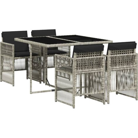 Ensemble à manger de jardin et coussins 5 pcs,Salon de jardin gris clair rotin CFW22626 (1/5)