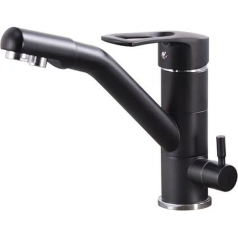 3-Wege-Küchenarmatur, 360° schwenkbare Küchenarmatur, Spültischarmatur mit flexiblem Auslauf, G3/8 Zoll (Dreifachanschlussarmatur mit Wasserfilter, schwarz) (1/5)