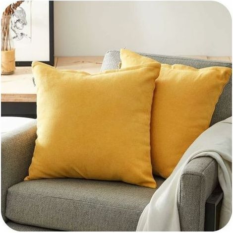 Taie Doreiller - 50x50 Cm - Chenille - Jaune Moutarde - Pour Canape Lit Chambre Salon - Lot De 2 (1/5)