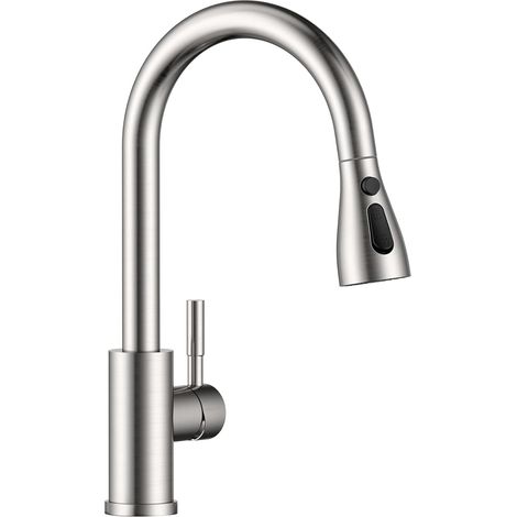 Robinet mitigeur d'évier de cuisine avec pulvérisateur extractible, robinet mitigeur de cuisine pivotant à 360 °, robinet de cuisine commercial à poignée unique avec 2 modes de pulvérisation (1/5)