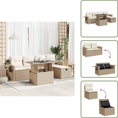 Rattan PE - vidaXL Set Divano da Giardino 6 pz con Cuscini Beige in Polyrattan - Tavolo da giardino