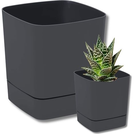 Vaso da fiori CLIMA con sottovaso 16x16 cm, altezza 15,5 cm, colore NERO, 1 pz. (1/5)