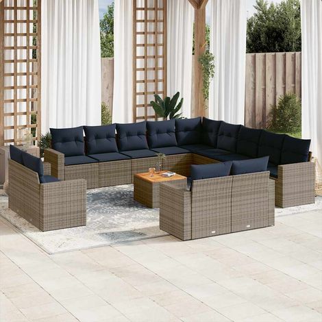 Set de sofás de jardín y cojines 14 pzas ratán sintético gris vidaXL (1/5)