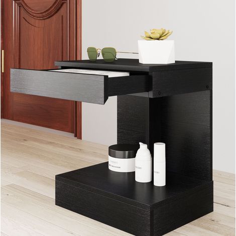 Comodino con cassetto, 40 x 30 x 46 cm, nero, in legno DESVIAE (1/5)