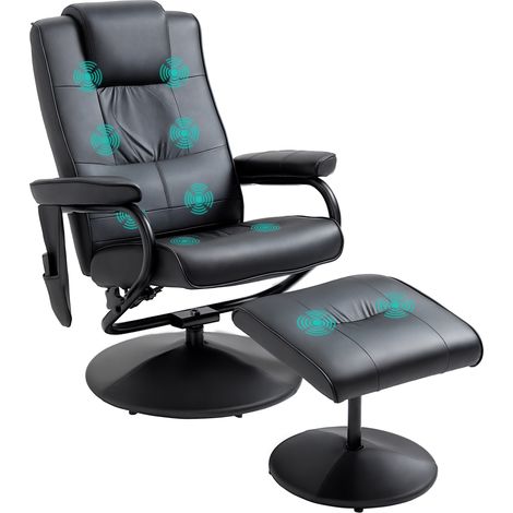 Black Faux Leather Swivel Recliner Chair with Footstool and Remote Control,Comfortable Massage Armchair with Round Base