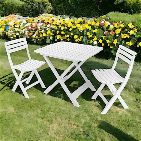 Dmora – Ensemble table et chaises de jardin 3 places – Polypropylène résistant aux intempéries – Dimensions chaises 44x41x78 cm, table 79x72x70 cm