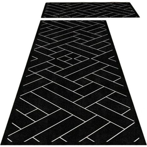 Lot de 2 tapis de sol antidérapants et rembourrés pour la cuisine, les bureaux et autres surfaces. Tapis de sol multicolores, noirs et gris, résistants à l'eau et aux taches. (1/5)