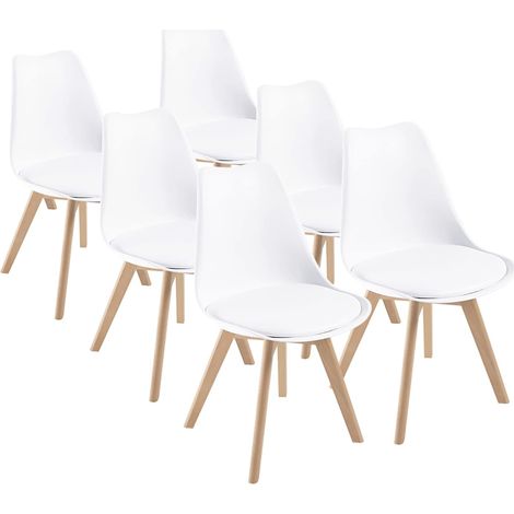 DEWINNER Set di 6 sedie - Bianco - Sedia scandinava - Gambe in legno (6 sedie in una confezione)