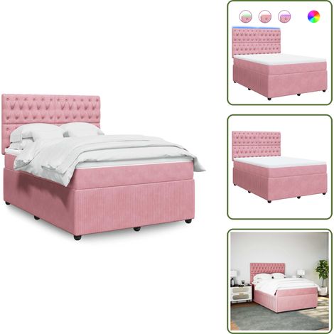 vidaXL Sommier à lattes de lit avec matelas Rose 140x190 cm Velours (1/5)