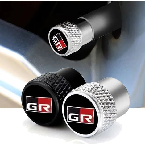 (argent) 4 bouchons de valve de voiture en aluminium pour pneus de voiture, compatibles avec GR Sport, Gazoo Racing, C-HR, RAV4, Mirai, Avensis et Prado (1/5)