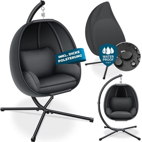 KESSER® Luxe Hängesessel mit Gestell + weicher Sitzkissen Seitenpolsterung Sitz- und Rückenkissen Hängekorb Indoor & Outdoor Garten Schaukel Korb Anthrazit (1/5)
