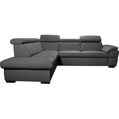 - Canapé d'angle en cuir italien de luxe 5/6 places TONUS, gris foncé, angle gauche
