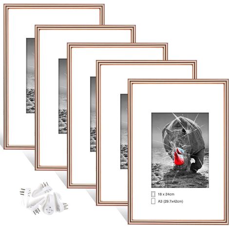 5er Set Bilderrahmen DIN A3 Gold mit Plexiglas, Hoch- & Querformat (1/5)