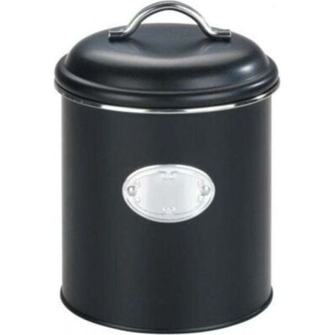 Boite de rangement métal avec couvercle et étiquette décorative, Nero, rangement pomme de terre, oignons, Capacité 1,6 l, Métal, Ø 13x18 cm, noir (1/4)
