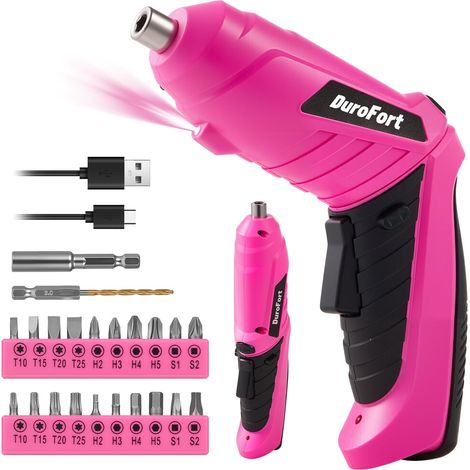 Tournevis 3,7 V Cordless Electric Screwdriver Set, 3Nm Rechargeable Screwdriver Kit 25Pcs, Type C Cable Dual Position Handle, 1300mAh Battery Indicator, Flexible Shaft, LED Light (1/5)