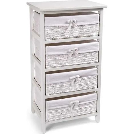 Cajonera bioclimática blanca y gris claro con 4 cestos de tela, 40 x 29 x 73 cm