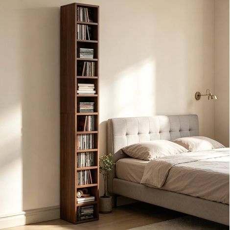 Meuble de rangement CD tour étroite, 204 CD/DVD, 175 cm, brun OKMYHOME (1/5)