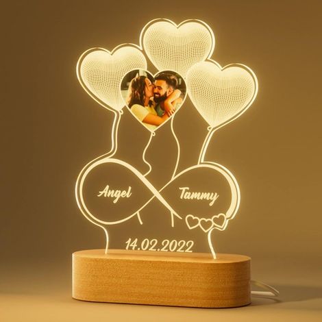 Photo Personnalisé Lampe Coeur LED Cadre Personnalisé avec Nom Date Veilleuse Illusion 3D de Ballons de Cœur de Verre Acrylique Cadeaux Noël Saint Valentin Anniversaire Fête Des Mères Deco Chambre (1/5)