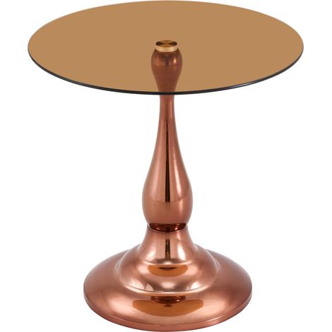 Mesa auxiliar redonda de vidrio templado y metal 50 cm marrón MODENUIT (1/5)