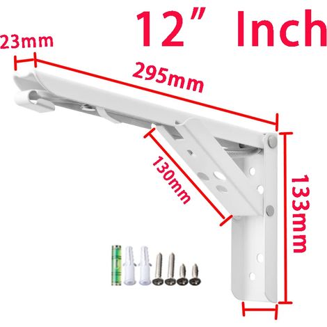 (12 pouces Blanc-FR) 2 supports d'étagère pliables noirs, robustes et blancs, pour table, travail, camping-car, voiture, gain de place. (1/5)