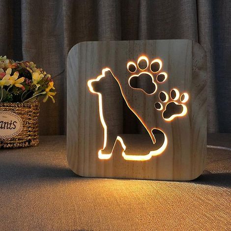 LED-Nachtlicht aus Holz in Tierform, 3D-USB-Ladefunktion, Schreibtischlampe, Dekoration fürs Schlafzimmer